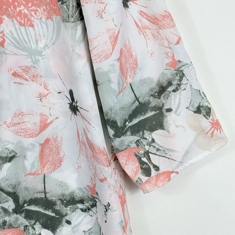 Chico's Top Women 0 Small Peach Green White Floral Coastal Flowy Sheer Shirt - Picture 3 of 7